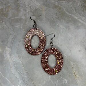 Pink Glitter Oval Earrings